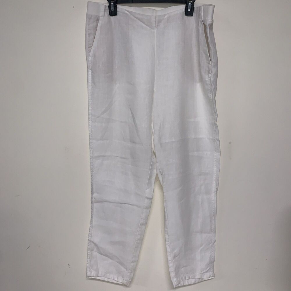 J. Jill Love Linen Pants Womens Large White Elastic Waist Crop Relaxed Coastal